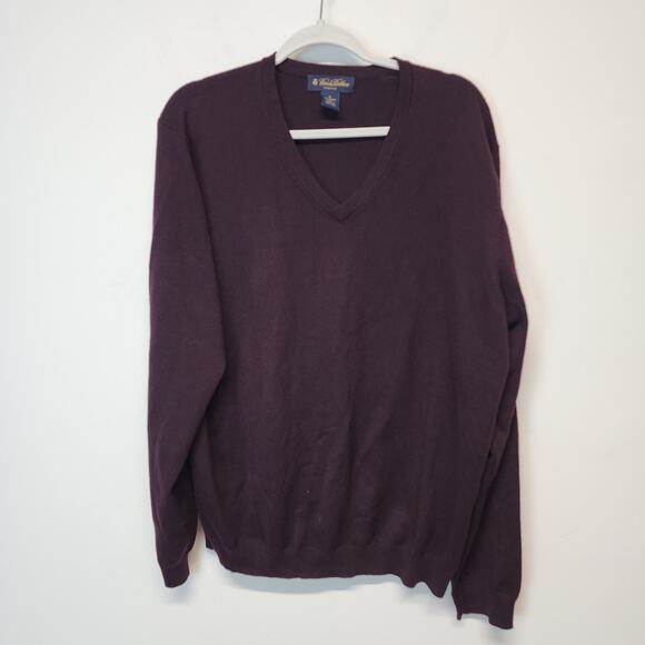 Brooks Brothers Mens Merino Wool V-neck Sweater XL Dark Plum Purple Long Sleeve